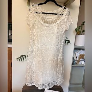 White lined free people dress with keyhole